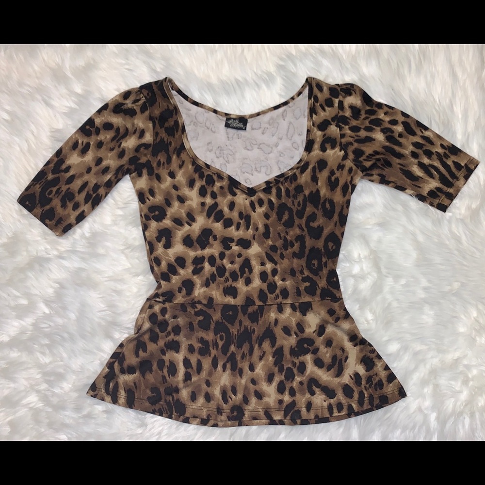 RockSteady Cheetah Print Peplum Top Sz M
